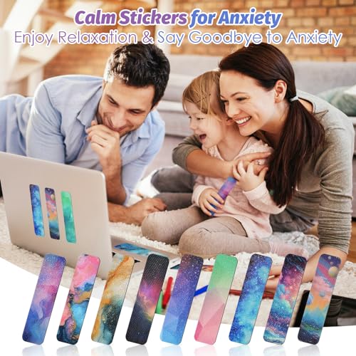 Colorful 48 Pieces Anxiety Sensory Stickers with Textured Surfaces - Safe & Reusable Fidget Strips for Kids & Adults, Office & Classroom Stress Relief