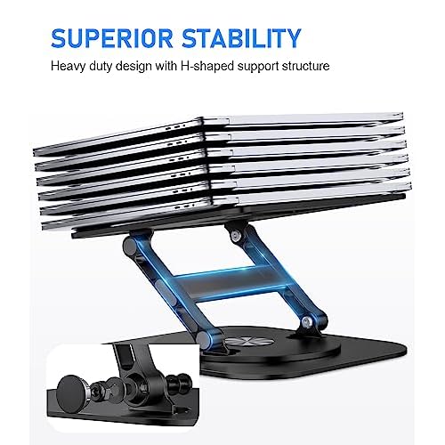 Adjustable Laptop Stand with 360 Rotating Base, Stable Computer Stand for Laptop Ergonimic Foldable Laptop Riser for Desk Compatible with MacBook Pro/Air Notebook up to 16 Inches, Black