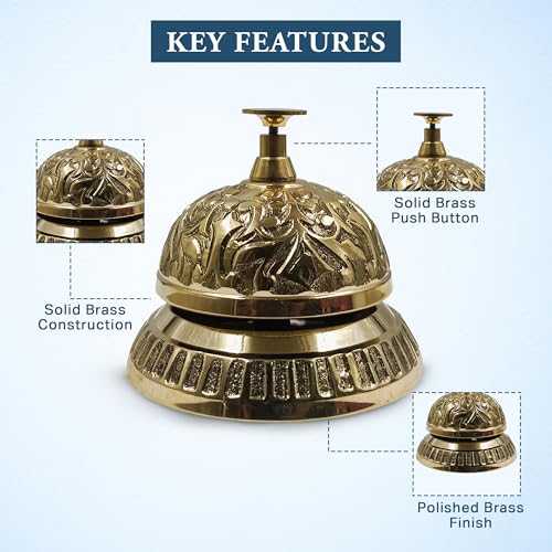 Vintage Brass Service Desk Bell - Victorian Hotel Reception Ring, Antique Counter Bell