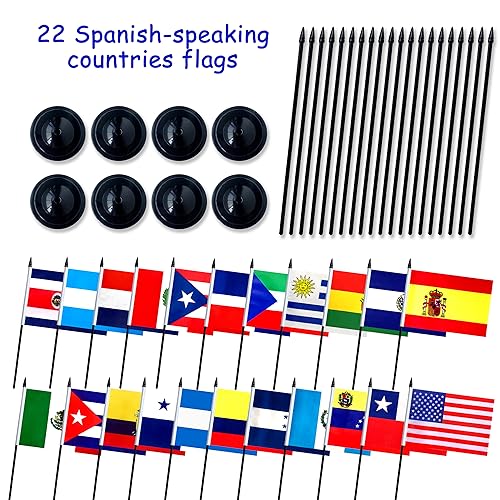 Latin American Heritage Hispanic Month Flags Set - 22 Mini Desk Flags, 8x5 Inch