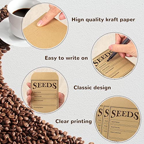 Seed Saving Envelopes Pack of 150 - Kraft Paper with Writing Template