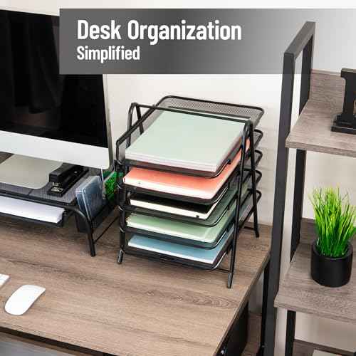 Mind Reader 5-Tier Paper Tray Organizer, Vertical Desktop File Storage Rack, Office, Metal Mesh, Black