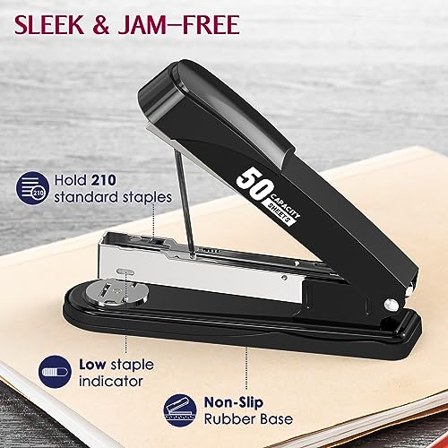 Swihauk Heavy Duty Metal Stapler Black for 50 Sheets with Staples & Remover