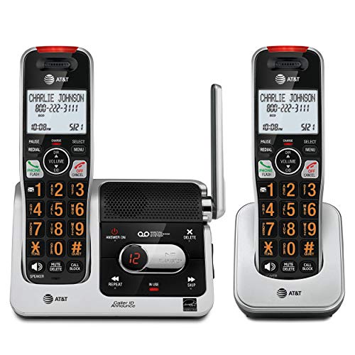 AT&T BL102-2 DECT 6.0 2-Handset Cordless Phone with Answering Machine, Call Blocking, Caller ID, Audio Assist, Intercom – Silver/Black