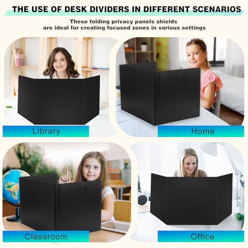2 Pack Black Desk Dividers for Students, Waterproof Plastic Privacy Folders