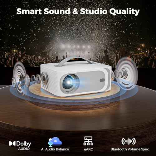 [AI Movin 2.0 System/1500 ANSI/Auto Focus] Outdoor-Projector with WiFi and Bluetooth, Portable-Projector 30W DoIby Audio APPS Built-in, Lisowod 4K Support Smart Proyector with HDR10+ 2025 Upgraded