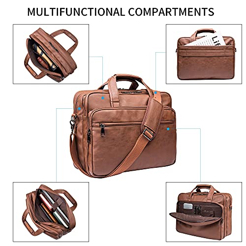 seyfocnia Brown Leather Laptop Bag 17.3 inch Messenger Briefcase for Men