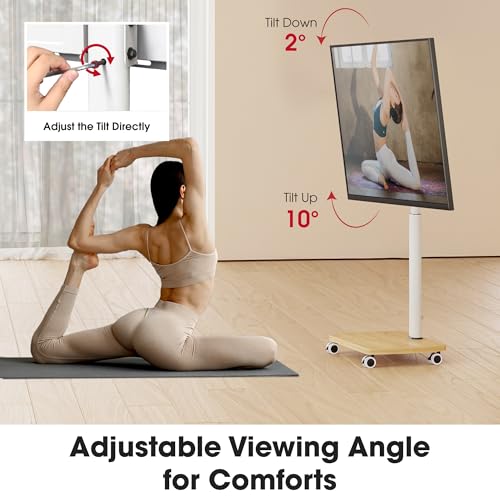 Rolling TV Stand for 32 37 43 50 55 60 65 Inch TVs, Portable Mobile TV Stand on Wheels, 8-Level Height Adjustable TV Cart with Swivel & Tilt Mount for Bedroom/Living Room/Office/Corner