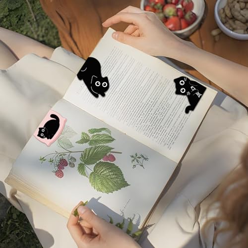 Prudiut 10 Pcs Black Cat Magnetic Bookmarks for Women & Cat Lovers - Creative Gift Set
