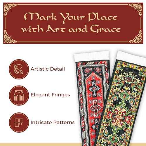 Oriental Carpet Woven Fabric Bookmark - 12 Bookmark Design Collection - Beautiful, Elegant, Cloth Bookmarks! & Stocking Stuffers for Men, Women, Teachers & Librarians!
