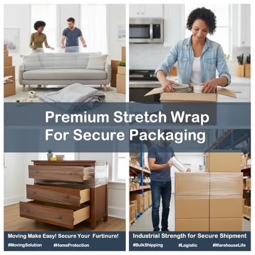 20 inch x 1000 Feet Stretch Wrap With Handle, Clear Stretch Film, 4 Rolls