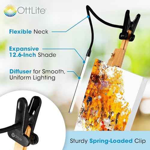 OttLite Clip-On LED Easel Lamp with ClearSun LED Technology - Sturdy Clip Light with On/Off Switch Cord - Adjustable & Flexible Neck for Precise Lighting, Piano, Computer Desks, Shelves & Tables