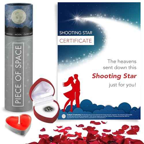 happylandgifts¢ç Romantic Gift Set | Shooting Star | Unusual Gift | Real Meteorite in Red Heart Box | Tea Light | Rose Petals | Certificate Roll | Meteor Gifts