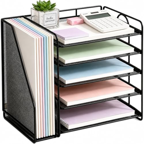 OPNICE Black 5-Tier Letter Paper Desk Organizer, 15.5 x 9 x 10.3 Inches