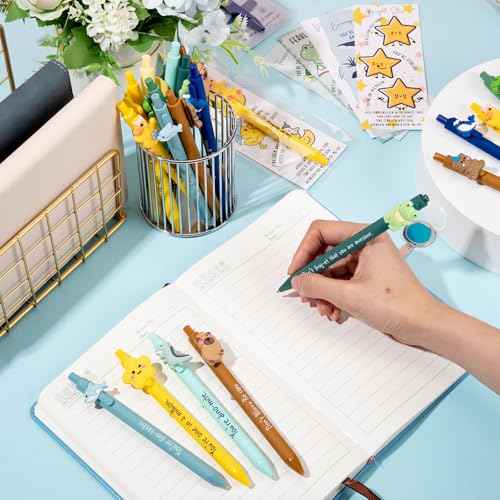 Eersida 100 Set Inspirational Ballpoint Pens Bulk Funny Animal Cute Pens Employee Appreciation Gifts with Positive Bookmarks for Coworkers Teacher Nurse Team Staff Christmas