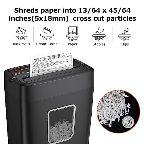 Bonsaii Paper Shredder, 8-Sheet Crosscut Shredder with 4.2 Gallon Bin Shred Credit Card/Mail/Staple/Clip, P-4 Security Level Document Shredder with Handle for Home Office (C261-C)