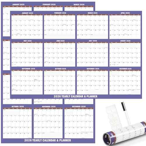 32" x 48" 2026 Wall Calendar 12 Month, Large XL Wet & Dry Erase Calendar for Wall Laminated Annual Yearly Wall Planner Reversible, Horizontal/Vertical