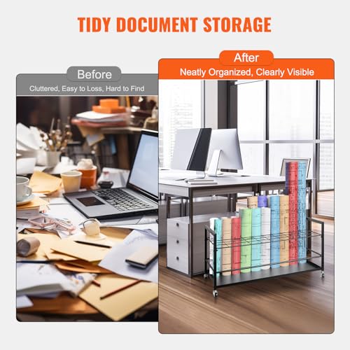 VEVOR Blueprint Storage Rack, 50 Slots Blueprint Holder with Wheels, Mobile Metal Blueprint Storage Cart for Construction Plan Map Poster Architectural, Roll File Holder for Home, Office, School