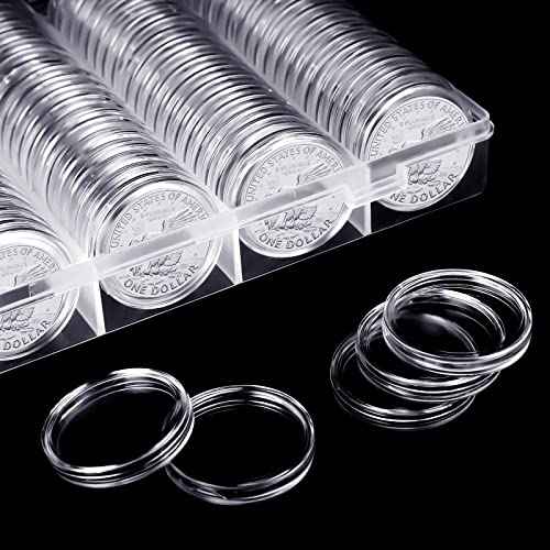 Silver Dollar Coin Case Holder for Collectors 40.6mm Silver Bar Plastic Round Coin Capsules Covers with Storage Organizer Box for Silver Bar Coin Collection Supplies (300)