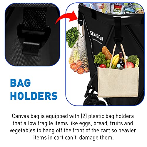 EasyGo Grocery Shopping Cart Laundry Basket Rolling Utility Cart with Wheels ? Removable Canvas Bag, Versa Wheels & Rear Brakes - Easy Folding 120lb Capacity ? Copyrighted, Black