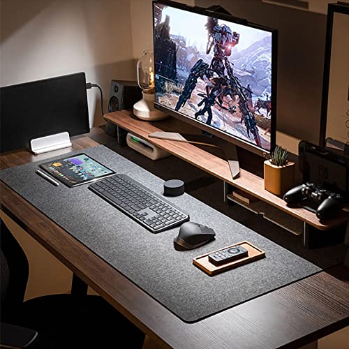 DAWNTREES Large Felt Desk Mat Protector 36 x 16 Inches Dark Grey