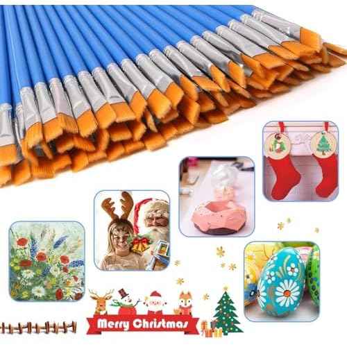 UPINS 30 Pcs Flat Paint Brushes, Small Brush Bulk for Detail Painting