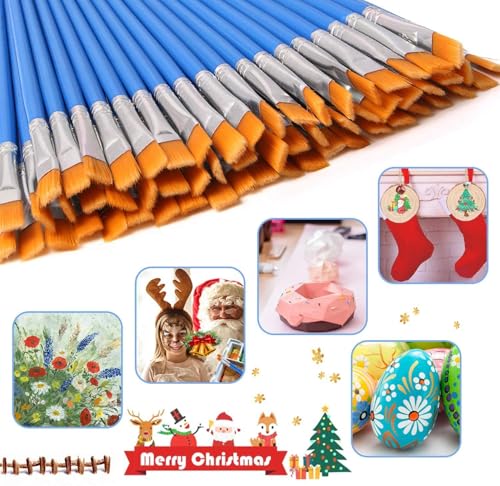 UPINS 30 Pack Flat Paint Brushes 6.69 Inch Small Detailing Brushes