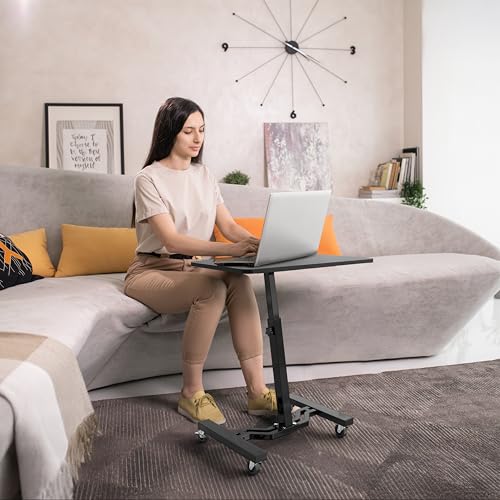 SHW Mobile Height Adjustable Laptop Cart with Lockable Wheels – Black, 15" x 25"