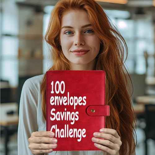 100 Envelopes Money Saving Challenge Binder, Fun and Easy Savings System to Save $5,050, $10,000, $500, $1,000, A5 Budget Binder Planner Book Tracker with Cash Envelopes, Guide (Red)