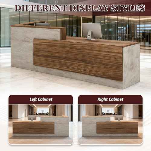 L-Shaped Reception Desk with Counter and Lockable Drawers and Storage,Modern Front Desk Reception Counter for Checkout, Lobby, Beauty Salon (Glacial Grey_A, Right_87*24 * 41IN)