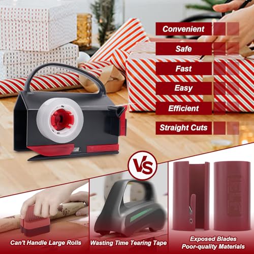 Wrapping Paper Cutter & Tape Dispenser? Dual-Use Gift Wrap Tool with 4 Tapes & 2 Replacement Blades ? Paper Roll Holder for Christmas, Birthday, Holiday ? Sliding Slicing Tube Design (2-Pack)