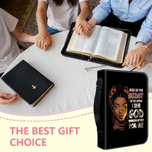 Bible Covers for Women, PU Leather Bible Case with Pockets and Zipper, Large Size Bible Carrying Case Fits Books Up to 10.9" x 7.8" x 1.9¡±, Bible Holder Bag for Girls, Leopard Black Cool Girl