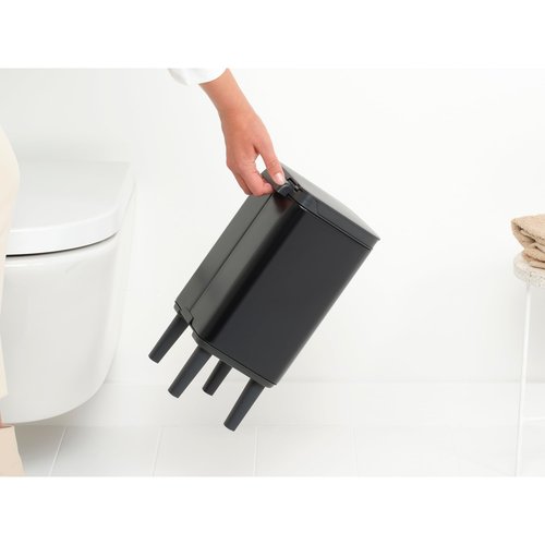 Brabantia - Bo Small Waste Trash Can Hi 1.1 Gal with Soft-Close Lid, Removable Inner Bucket, and Transport Grip – Ideal for Bathroom, Bedroom, and Home Office – Matte Black - LWH: 7.9 x 6.8 x 14.2