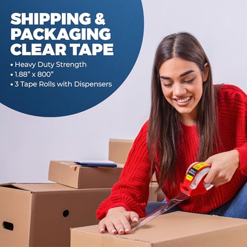 TAPEWELL Heavy Duty Packing Tape with Dispenser 1.88" x 22.2" - Pack of 3