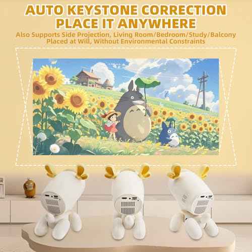 Cartoon Dog Mini Projector with Wifi6 and Bluetooth 5.1 1080P Full HD Portable Projector Movie Projector Compatible with TV Stick Smartphone/HDMI/USB Indoor/Outdoor Use