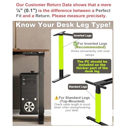 Under Desk PC Mount - No Drilling 40 lb Capacity, CPU Holder Under Desk, Adjustable Height and Width, Clamp-on Desk Leg PC Mount for Standing Desks (Fits 80mm¡¿50mm Legs), with Non-Slip Pads, Black