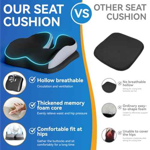 Seat Cushions for Office Chairs Wheelchair Cushion for Long Sitting Back Pain£¬Memory Foam Seat Car Computer Desk Chair Cushion£¬Coccyx Cushion for Tailbone Pain Relief Cushion Office Chair Butt Pillow