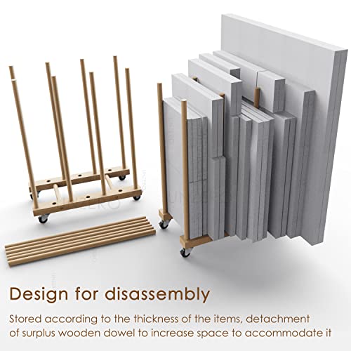 Art Storage Rack with Caster Wheels, Wood Storage Stand for Canvas Boards, Panel, Frame, Drawing Board, Printed Matter, Paper Pad, Backing Plate