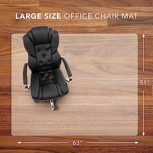 Office Chair Mat for Hardwood Floor: 63"x 51" Extra Large Chair Mats for Hardwood and Tile, Clear Desk Chair Mat for Rolling Chair and Computer Desk, Heavy Duty Plastic Floor Protector for L Desk