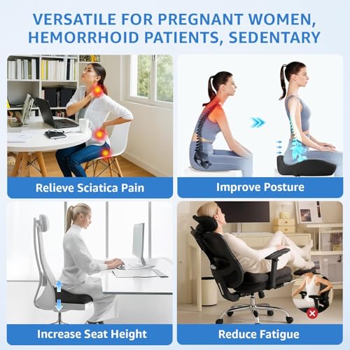 Sytopia Office Chair Cushion, Ergonomic Memory Foam Seat Cushions for Chair, Pain Relief for Tailbone, Back, Sciatica & Hip, Booster Pad for Sitting & Driving, Removable Washable Cover,19" x 17",Black