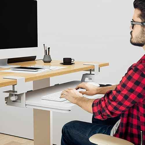 Desktop Keyboard Tray, Under Desk Pull Out, 26.77" X 11.81" Large Size Keyboard Tray with C-Clip Mount, Easy Installation, Computer Keyboard Stand, for Home Study and Office