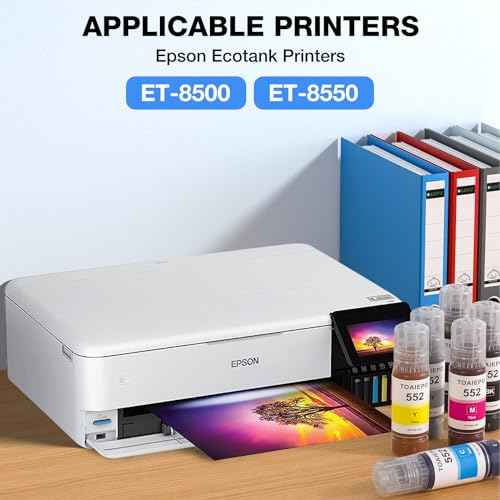 552 Ink Refill Bottles Replacement for Epson T552 Refill Ink Bottles Work with ET-8550 ET-8500 ET8550 ET8500 8550 8500 Printer, 6 Pack (Pigment Black, Color Dye)