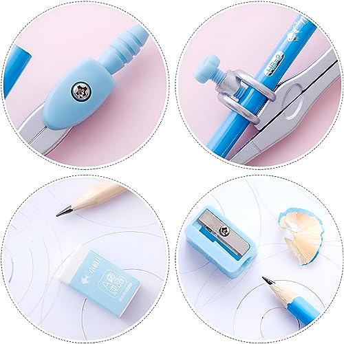 8-Piece Student Geometry Set with Shatterproof Iron Box - Ruler, Protractor, Compass, Eraser, Sharpener