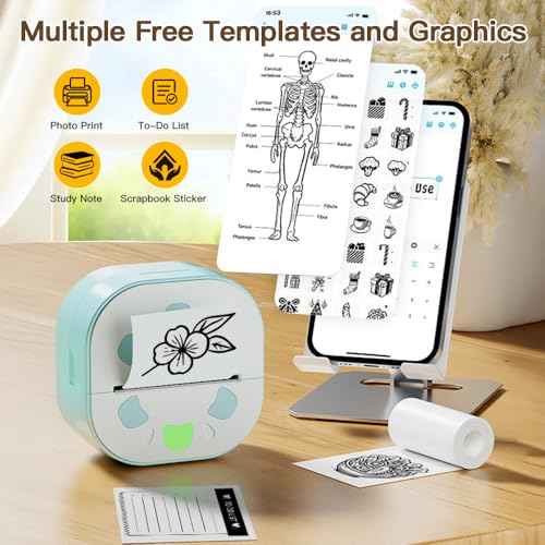 Mini Sticker Printer, Portable Thermal Photo Printers with 3 Rolls Stickers Paper, Bluetooth PrintPods Inkless Pocket Printers for Phone, Impresora Port?til for Journal, DIY Notes, Kids Gift