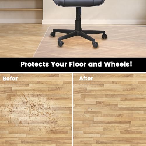 PHOUZIN 63x51 Extra Large Clear Office Chair Mat for Hardwood Floor – without Lip, Heavy Duty 1.5mm