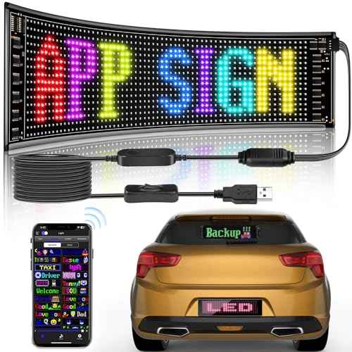Scrolling LED Sign for Car, Flexible USB 5V LED Car Sign Bluetooth App Control Programmable Text/Animation for Cars/Taxis/Stores, Indoor/Outdoo (19''x5'')