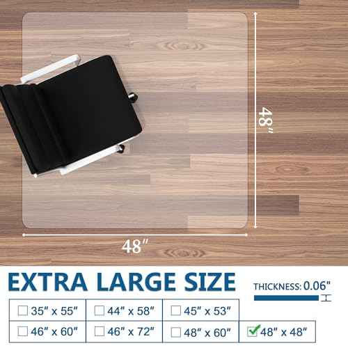 Chair Mat for Hardwood Floor, 48" x 48" Large Clear Office Floor Protector, Easy Glide Desk Mat for Home, Easy to Clean (Square)