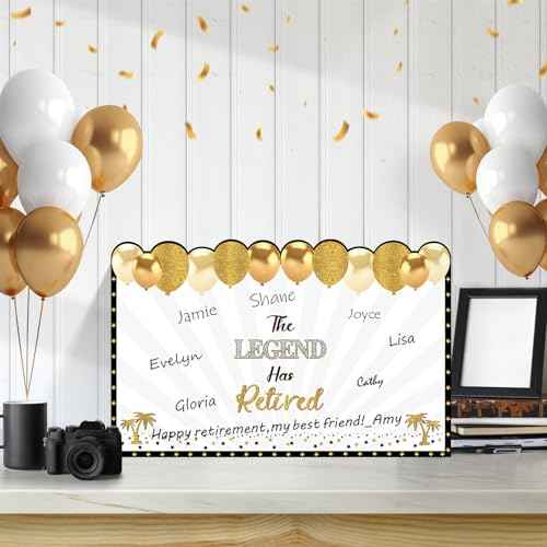 Retirement Card for Man Woman, Black Gold Large Retirement Card for Signing Jumbo The Legend Has Retired Guest Book Greeting Card with Envelope Retired Decorations Gift