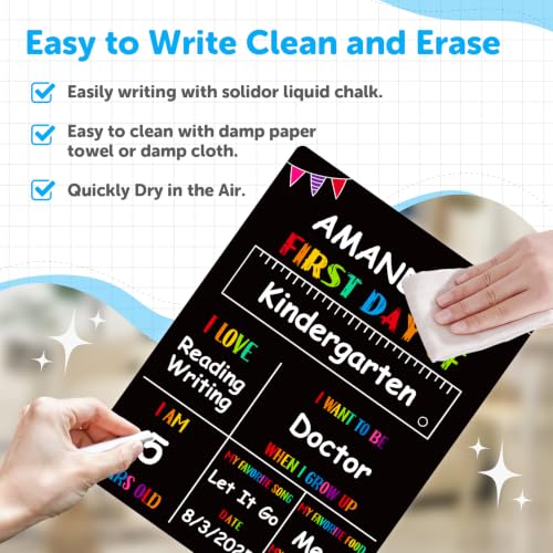 PETCEE Double-Sided Back to School Sign with 4 Markers - First & Last Day Chalkboard (Simple Variation)