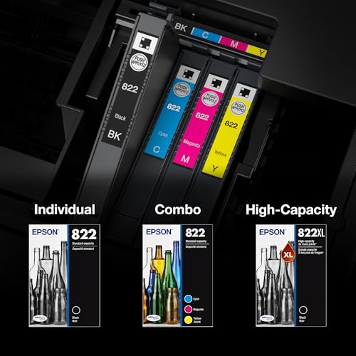 EPSON 822 DURABrite Ultra Ink Standard Capacity Color Cartridge Combo Pack (T822520-S) Works with WorkForce Pro WF-3820, WF-3823, WF-4820, WF-4830, WF-4833, WF-4834